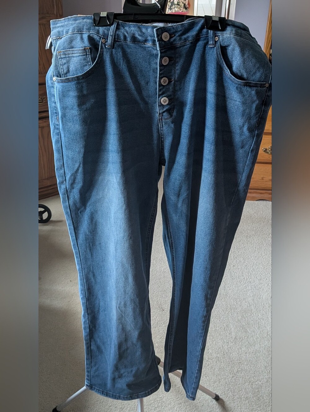 High-Rise Dark Blue Wide-Leg Jeans for Women Comfort Stretch Tech Button Fly